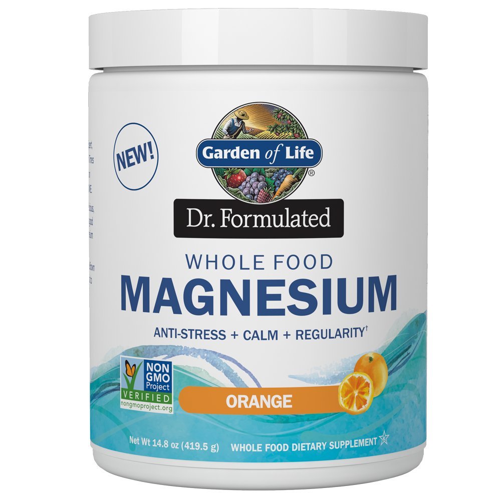 Garden of Life Dr. Formulated Whole Food Magnesium Orange Powder - Anti-Stress, Calm & Regularity, Non-GMO, Vegan, Glute
