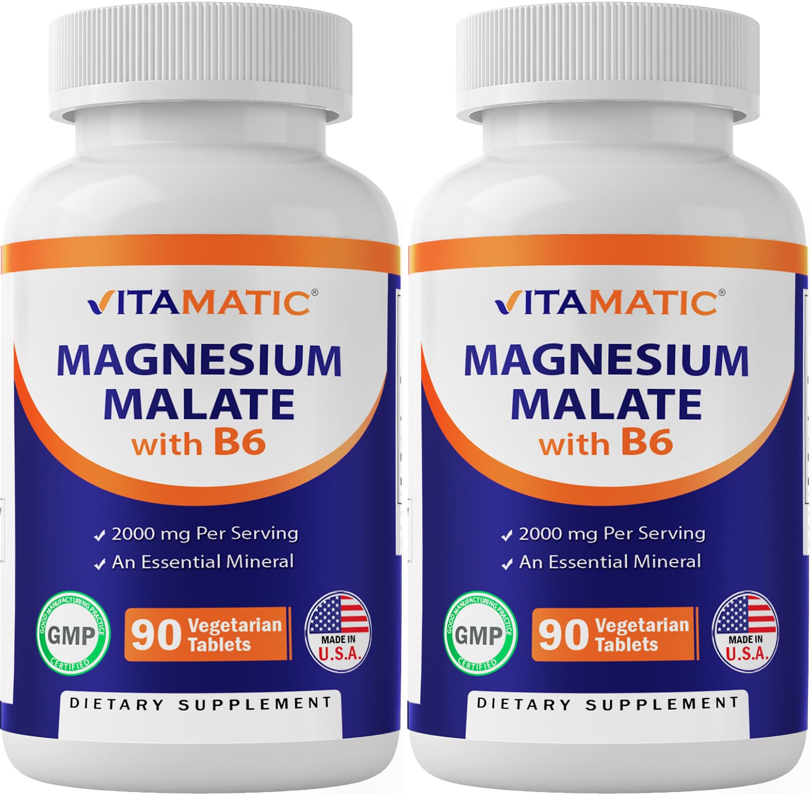 Vitamatic Magnesium Malate 2000mg per Serving for Muscle, Joint, and Heart Health - Unflavored Vegetarian Tablets for Ma