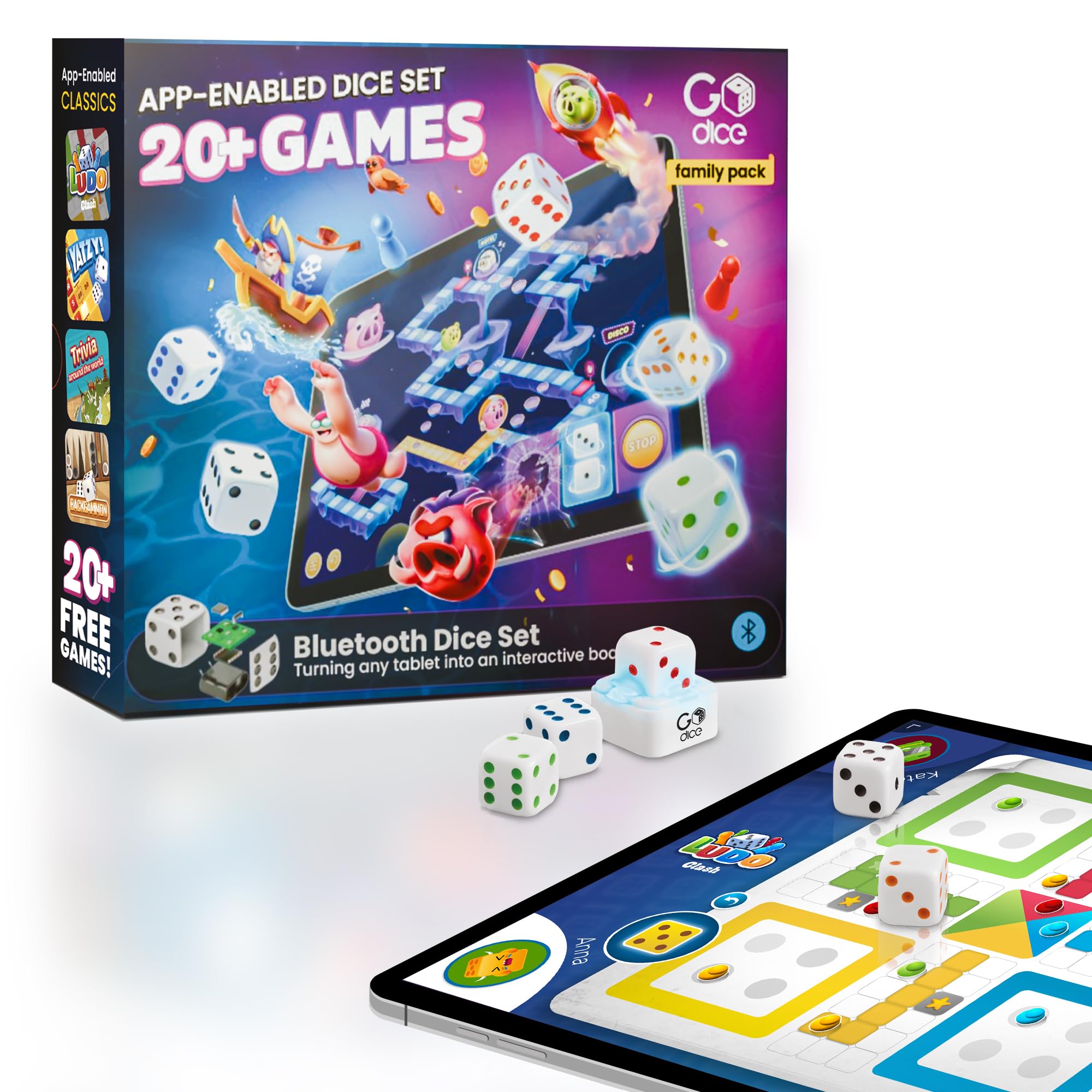 GoDice Family Pack - Smart Connected Dice for Family & Friends - Educational & Fun Games for Game Nights - Free App, Coo